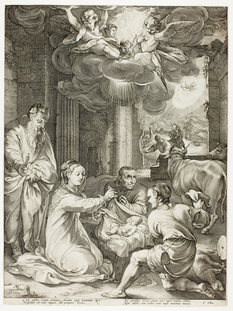Die Anbetung der Hirten, Platte drei aus Die Geburt und das frühe Leben Christi von Hendrick Goltzius
