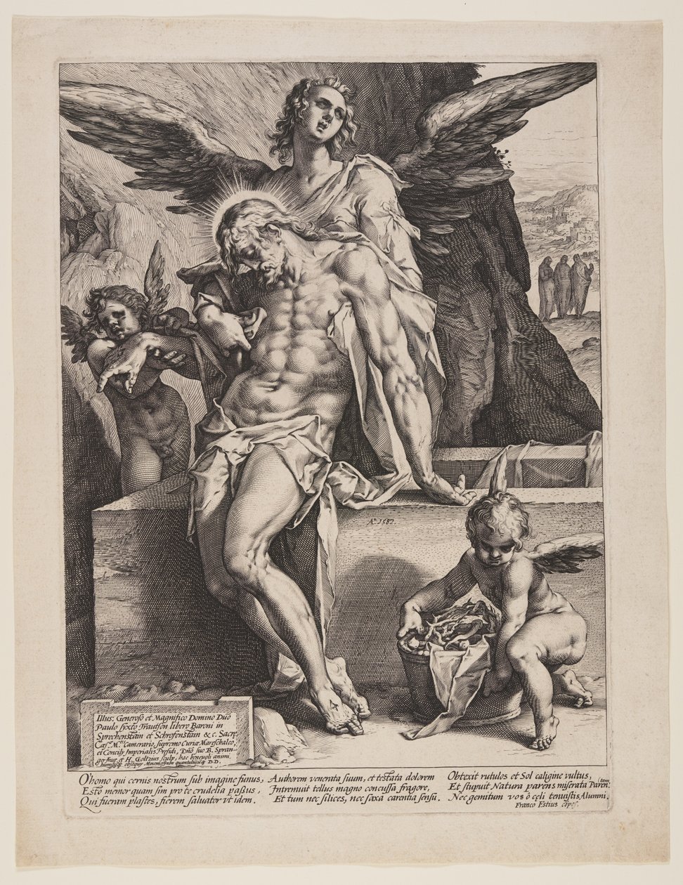 Der tote Erlöser von einem Engel gestützt von Hendrick Goltzius