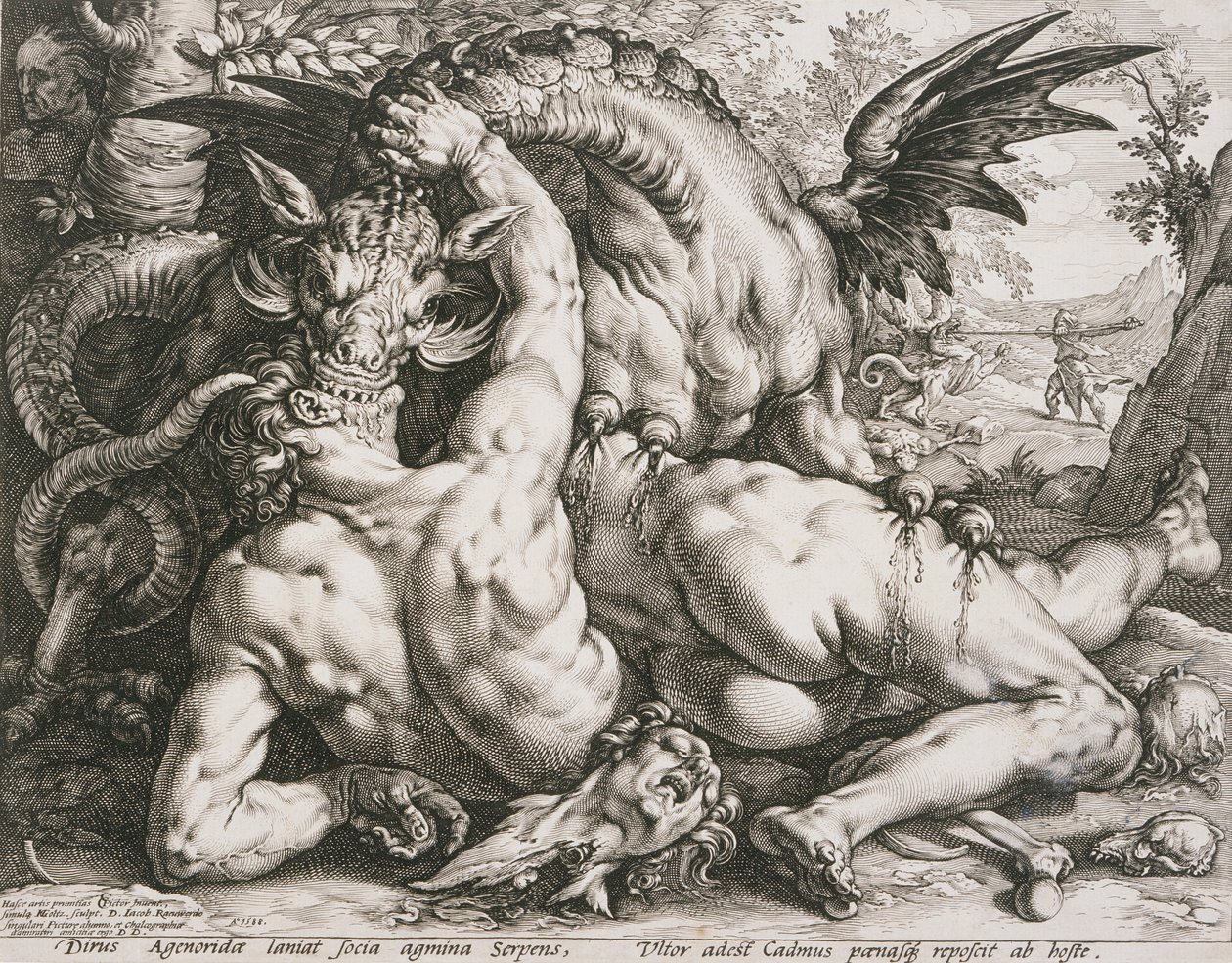 Der Drache verschlingt die Gefährten des Kadmos von Hendrick Goltzius