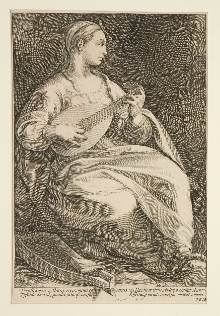 Die neun Musen: Terpsichore, Nr. 5 in einer Serie von 9 von Hendrick Goltzius