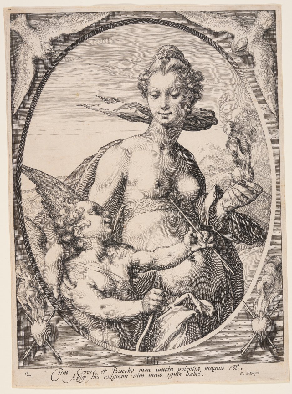 Venus und Amor, aus Drei heidnische Götter oder Göttinnen von Hendrick Goltzius