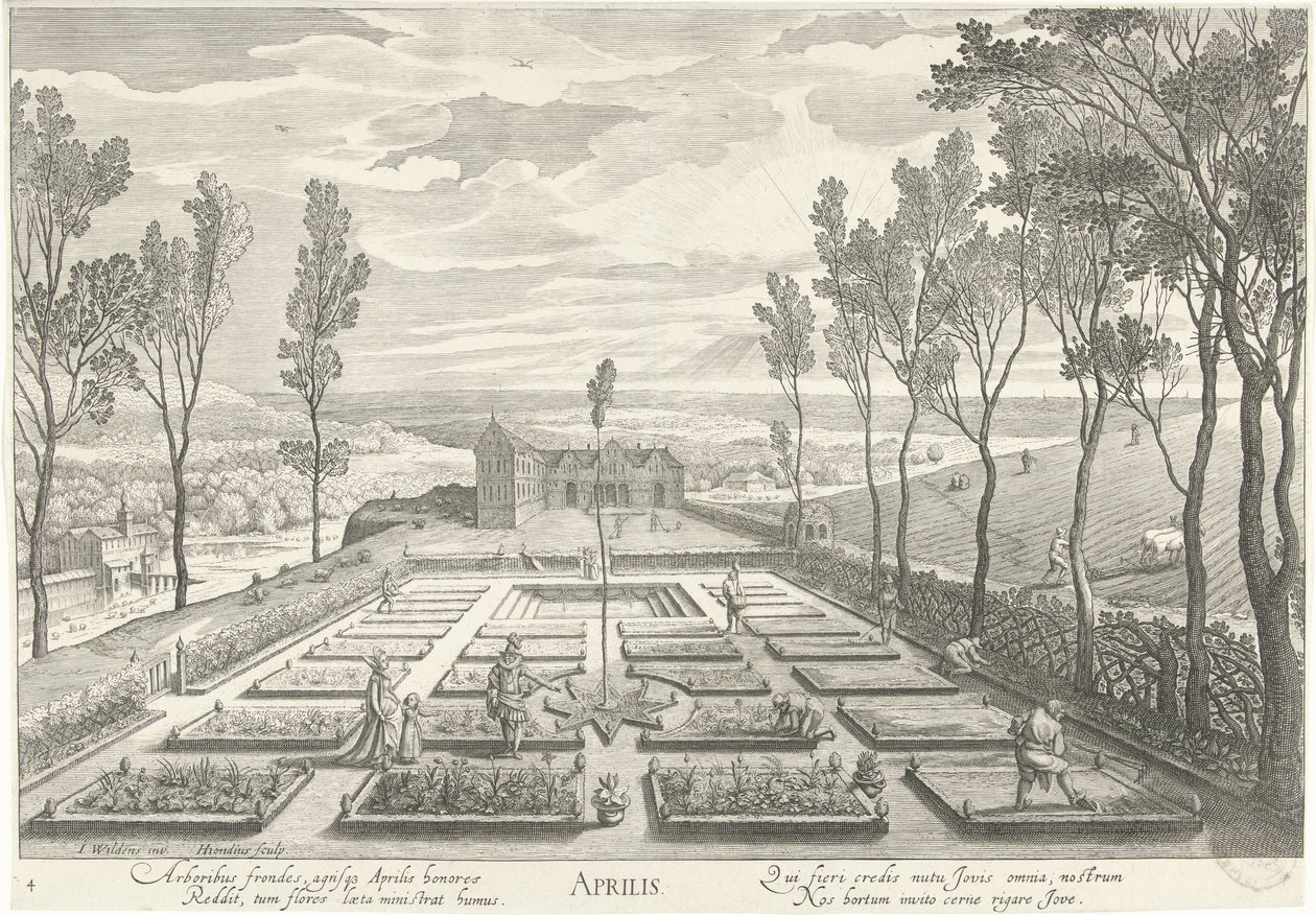 April, mit einer Gesellschaft in einem Garten von Hendrick Hondius (I)