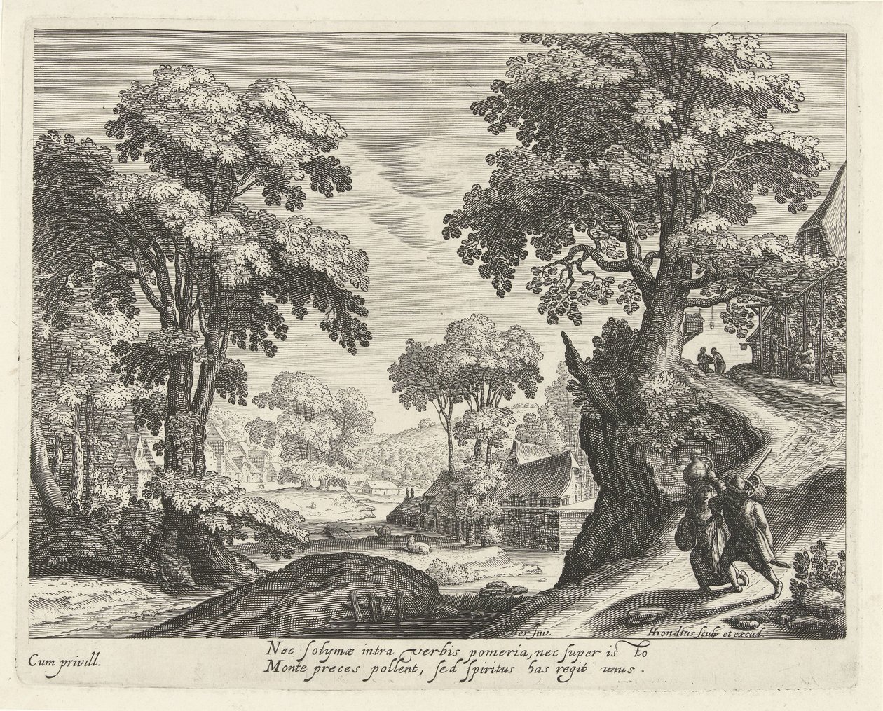 Landschaft mit einem Bauernpaar auf einem Feldweg von Hendrick Hondius (I)