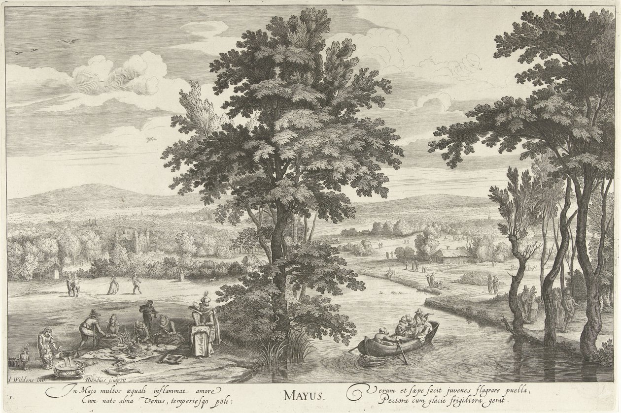 Mai, mit einer Gesellschaft in einer Landschaft von Hendrick Hondius (I)