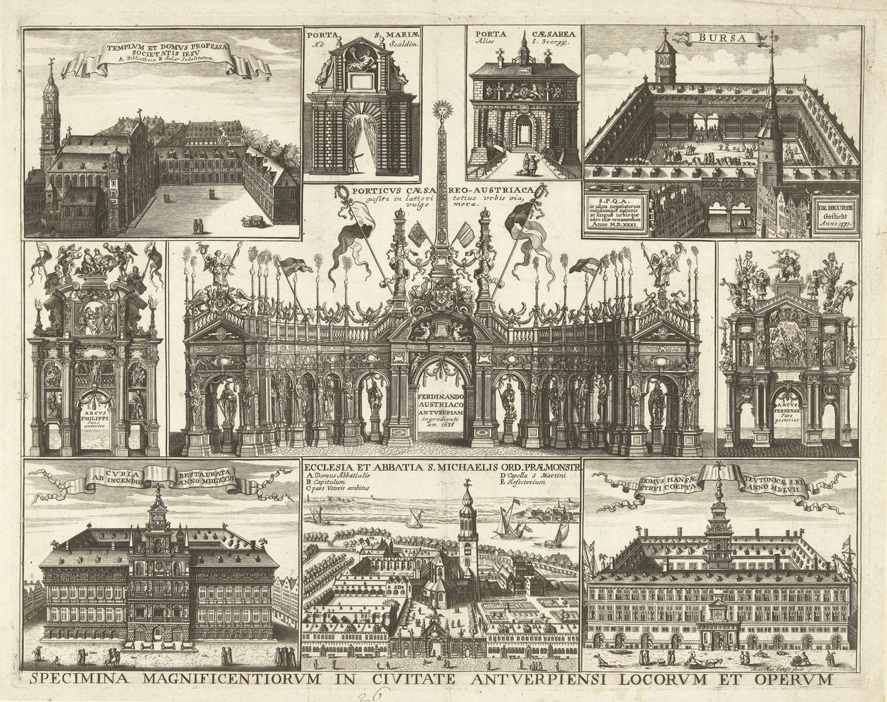 Blatt mit zehn Darstellungen des Einzugs des Kardinal Infant Ferdinand in Antwerpen, 1635 von Hendrik Causé