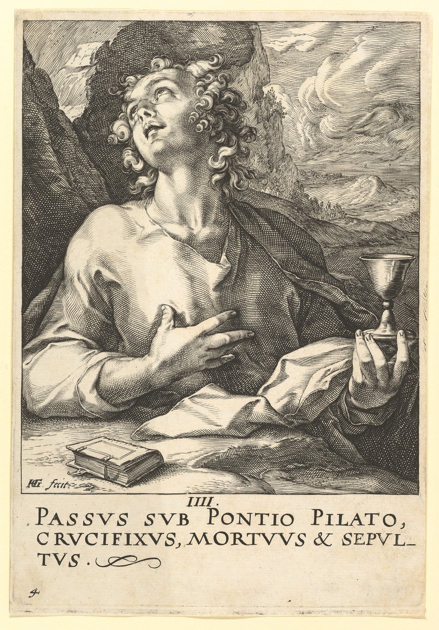 St. Johannes, aus Christus, die Apostel und St. Paulus mit dem Glaubensbekenntnis, ca. 1589 von Hendrik Goltzius