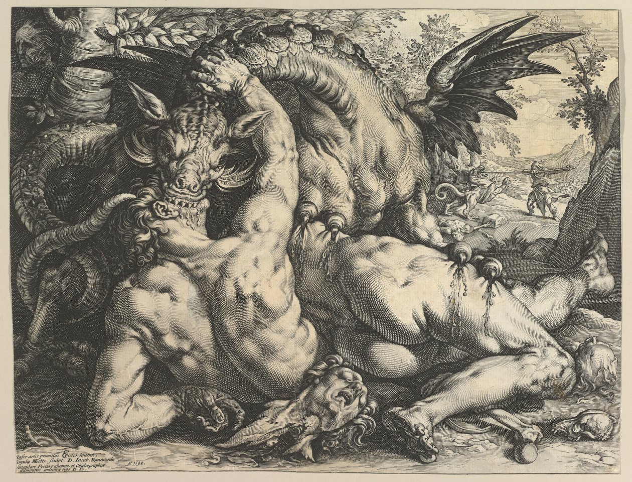 Der Drache verschlingt die Gefährten von Kadmos, 1588 von Hendrik Goltzius