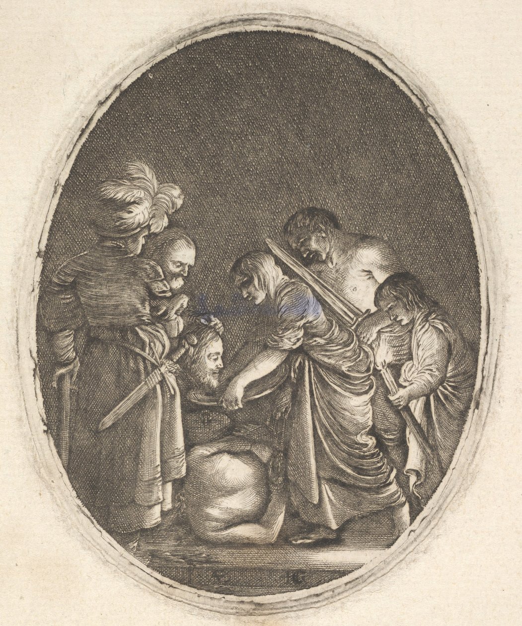 Salome empfängt den Kopf von Johannes dem Täufer, umgeben von drei Männern und einem Kind ..., ca. 1610 von Hendrik Goudt