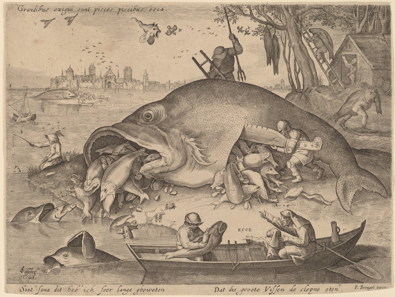 Die großen Fische fressen die kleinen Fische von Hendrik Hondius after Pieter Bruegel the Elder