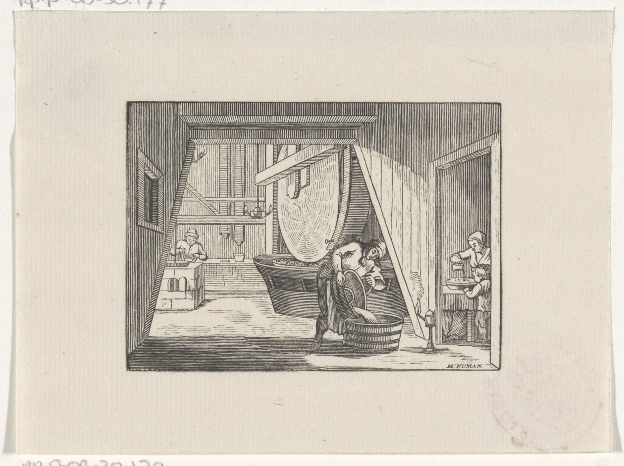 Figuren in einer Mühle bei der Arbeit von Hendrik Numan