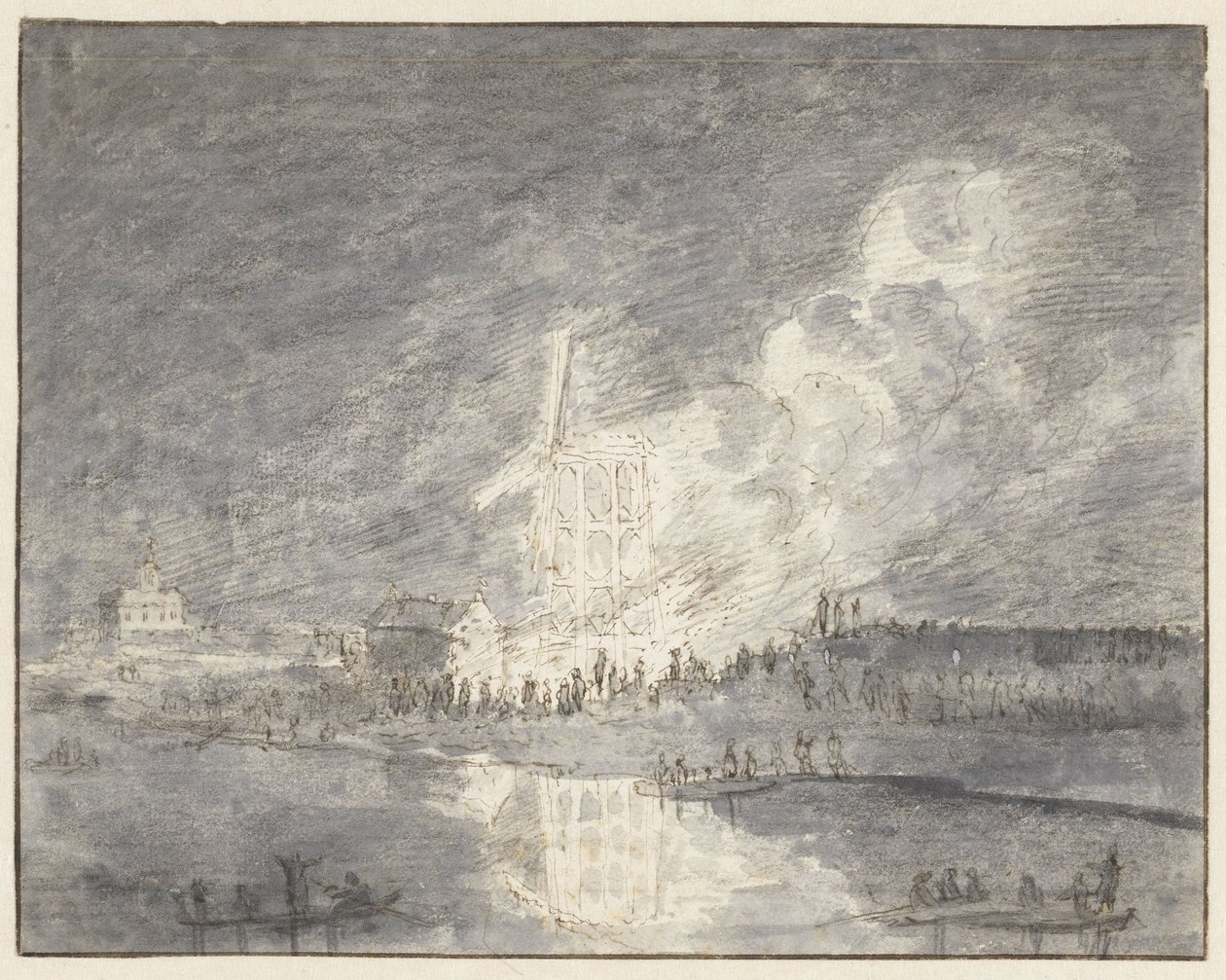 Brand in einer Mühle an der Muiderdijk, ca. 1710 von Hendrik Spilman