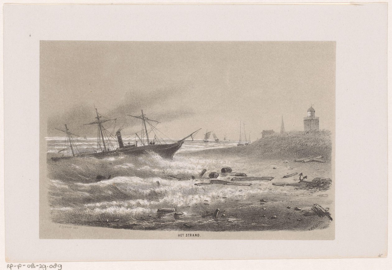 Schiff in Schwierigkeiten am Strand während des Sturms vom 28. Mai 1860 von Hendrik Wilhelmus Last