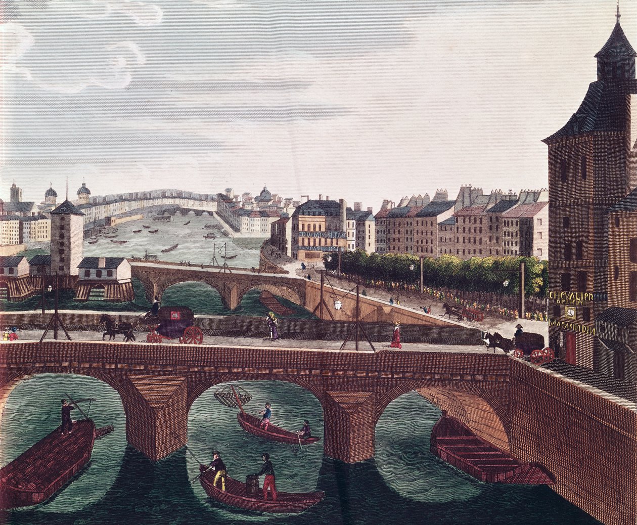Die Pont au Change und die Pont Notre Dame, ca. 1815-20 (Detail) von Henri Courvoisier Voisin