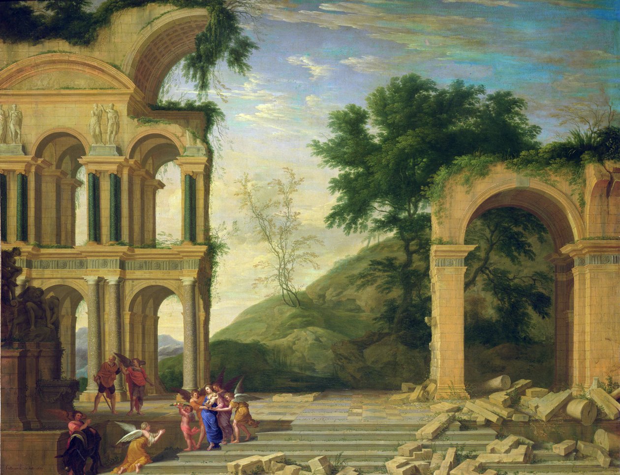 Landschaft mit der Rast auf der Flucht nach Ägypten, 1671 von Henri Mauperche