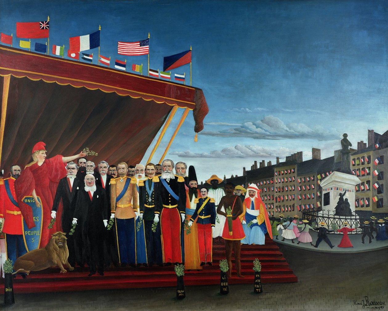 Die Vertreter ausländischer Mächte kommen, um die Republik als Zeichen des Friedens zu begrüßen, 1907 von Henri Rousseau