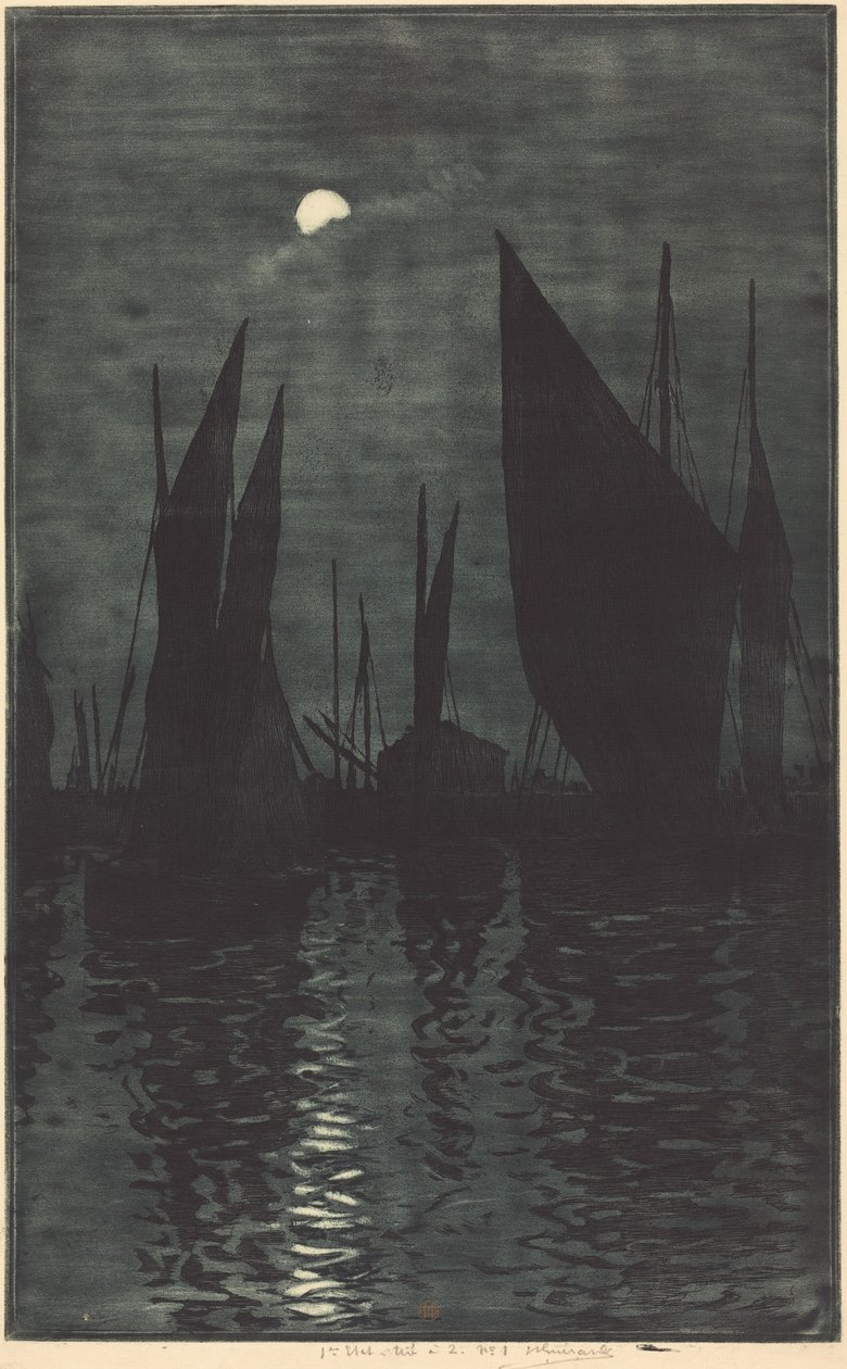 Mondschein im Hafen von Dieppe von Henri-Charles Guérard