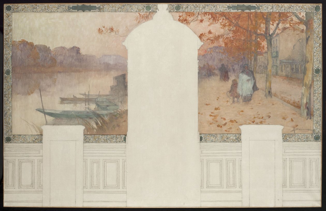 Skizze für das Rathaus von Asnières: Herbst, die Seine bei Asnières, ca. 1900 von Henri Gaston Darien