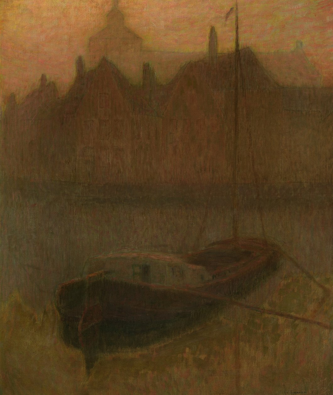 Boot auf dem Kanal (Morgen) von Henri Eugene Augustin Le Sidaner
