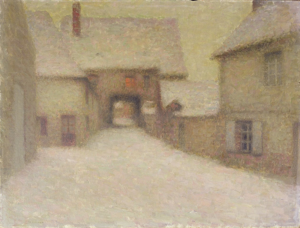 Schnee, das alte Dorf, Gerberoy von Henri Eugene Augustin Le Sidaner