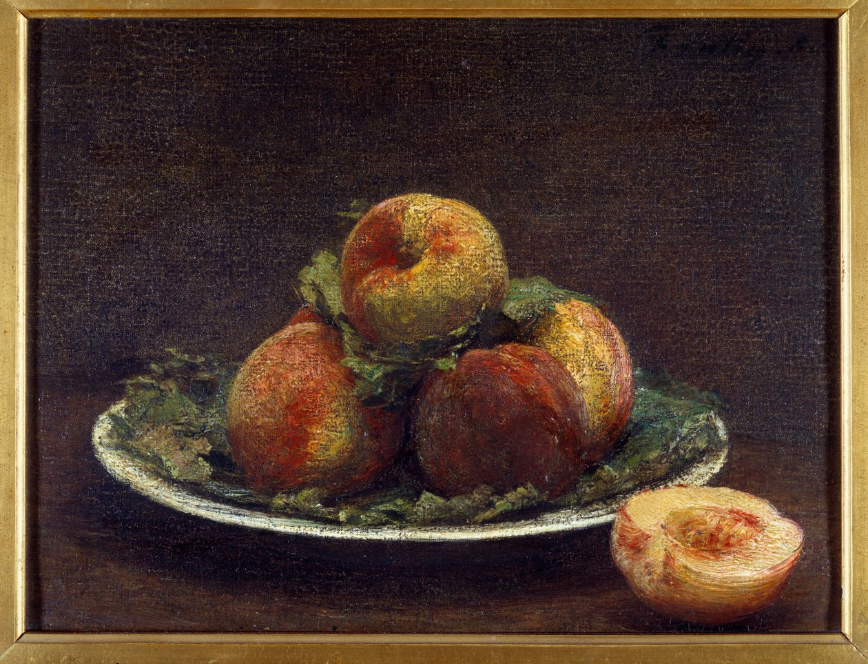 Ein Teller mit Pfirsichen von Ignace Henri Jean Fantin Latour