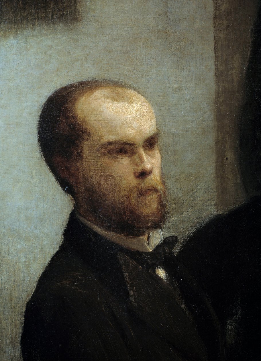 Ecktisch, Detail. Porträt des Dichters Paul Verlaine von Ignace Henri Jean Fantin Latour