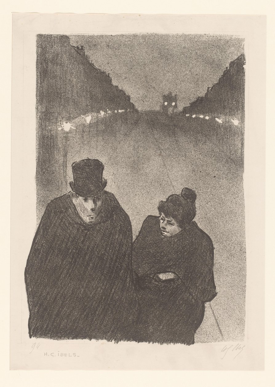 Mann und Frau abends auf der Straße von Henri Gabriel Ibels (attributed to)