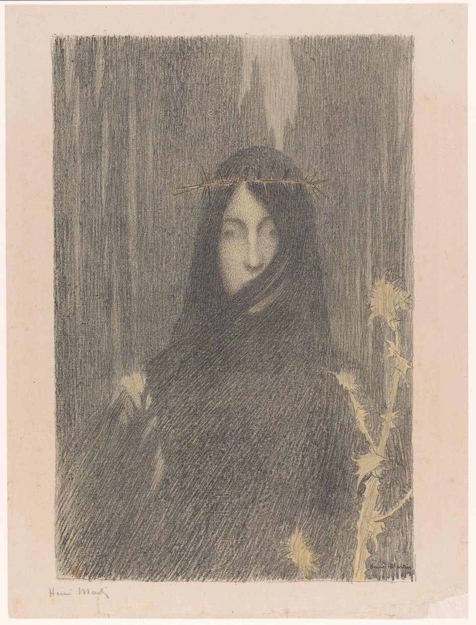 Langhaarige Frau mit Dornenkrone von Henri Jean Guillaume Martin