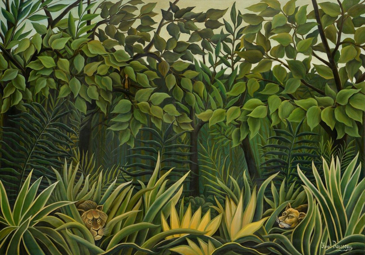 Zwei Löwen auf der Lauer im Dschungel, 1909-1910 von Henri Julien Félix Rousseau