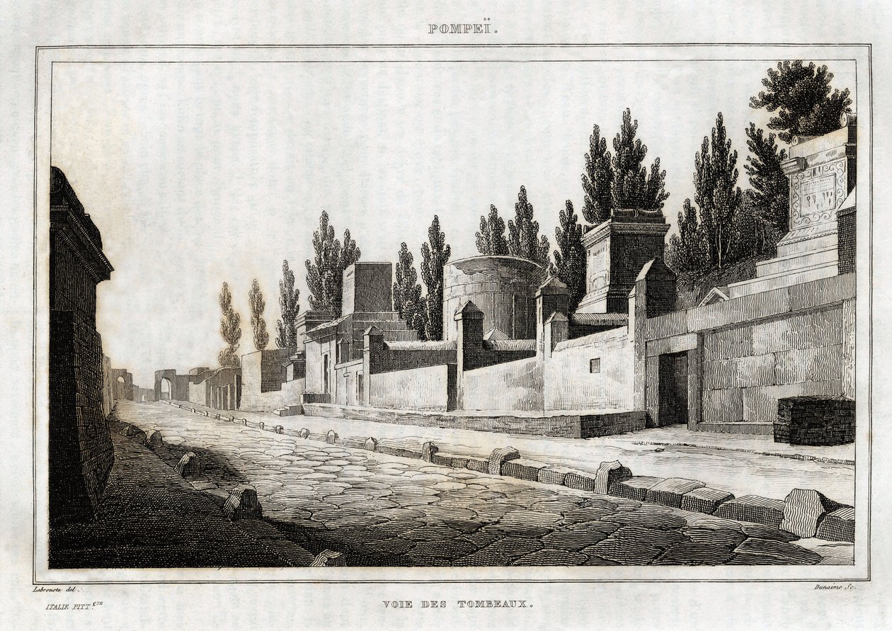 Der Weg der Gräber in Pompeji, Gravur von Labrouste, in „Italien malerisch“, Amable Coste Herausgeber, Paris von Henri Labrouste