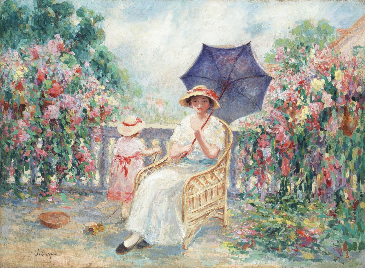Junges Mädchen und Kind auf einer Terrasse, 1914-15 von Henri Lebasque