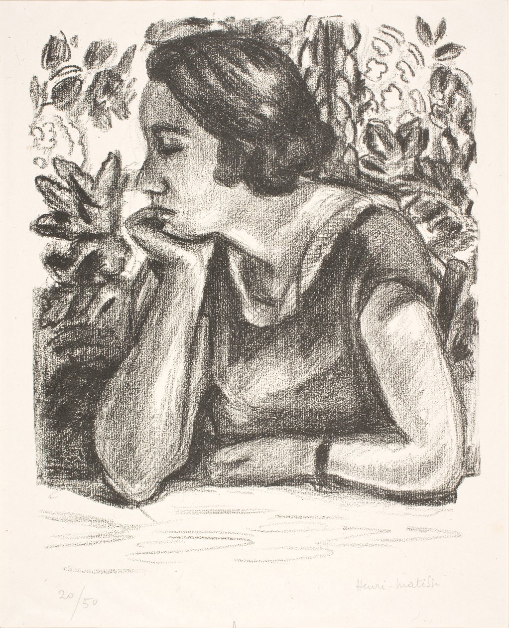 Brustbild einer Dame mit dem Kinn auf der rechten Hand ruhend von Henri Matisse