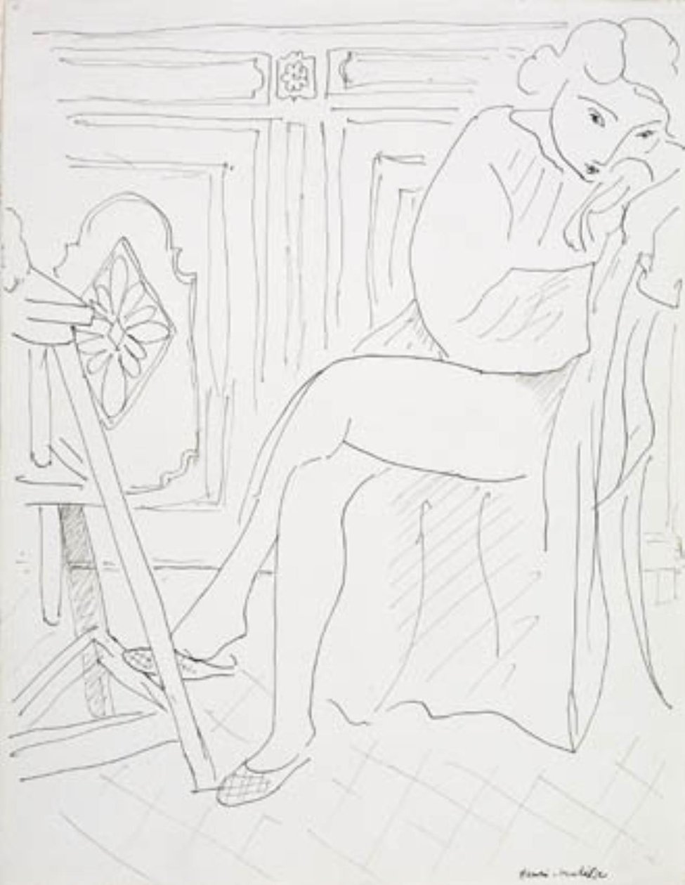Weibliches Modell, das sich im Atelier entspannt von Henri Matisse