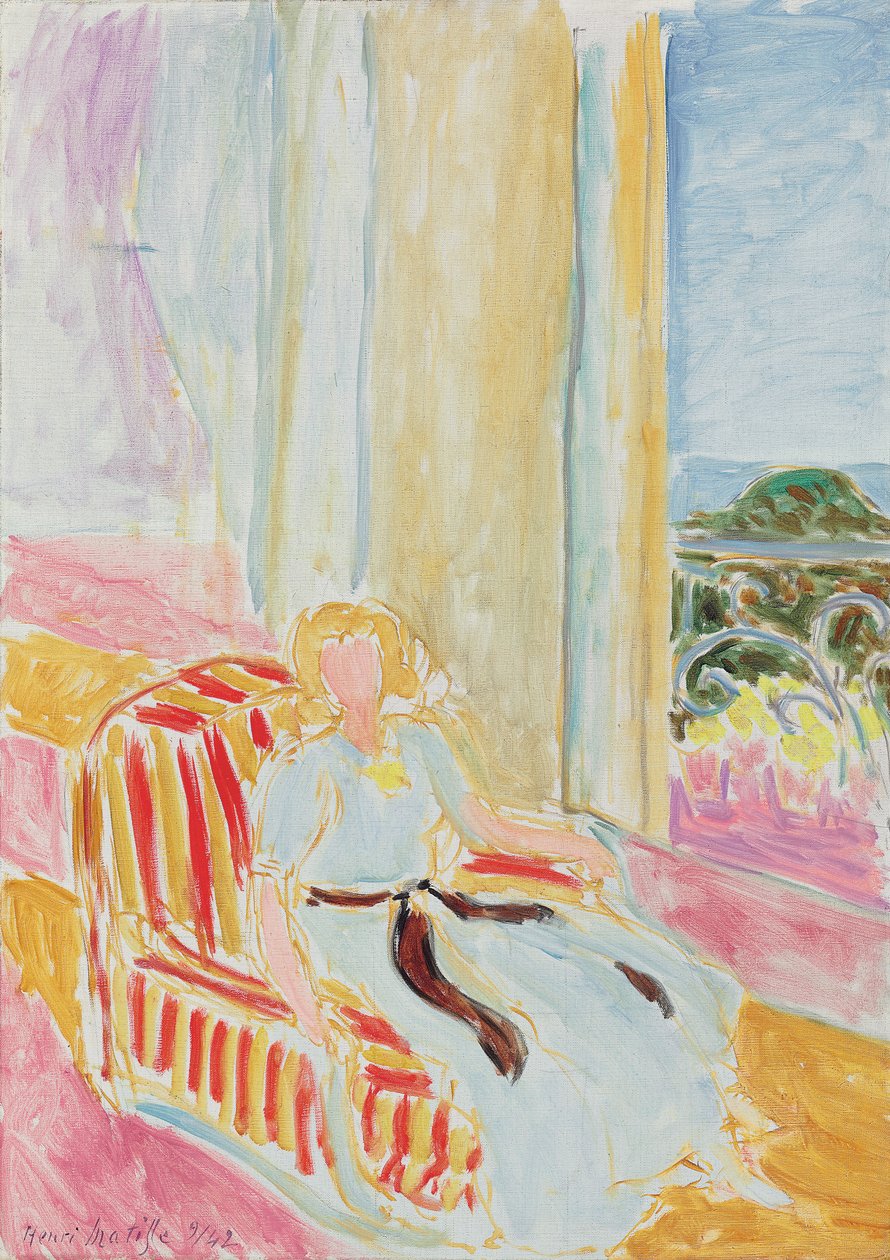 Mädchen im weißen Kleid, sitzt am Fenster von Henri Matisse