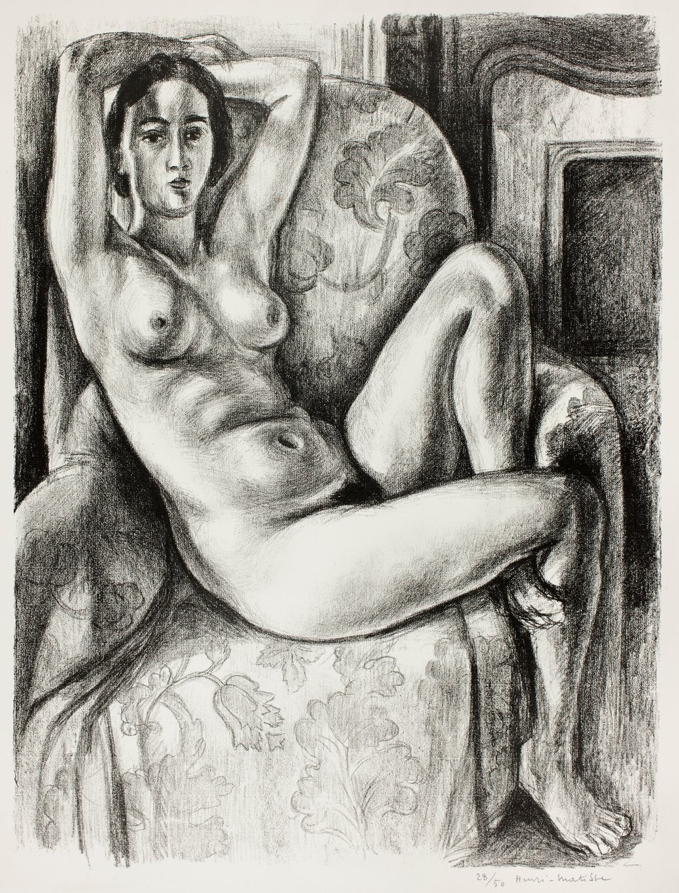 Akt mit blauem Kissen neben einem Kamin von Henri Matisse