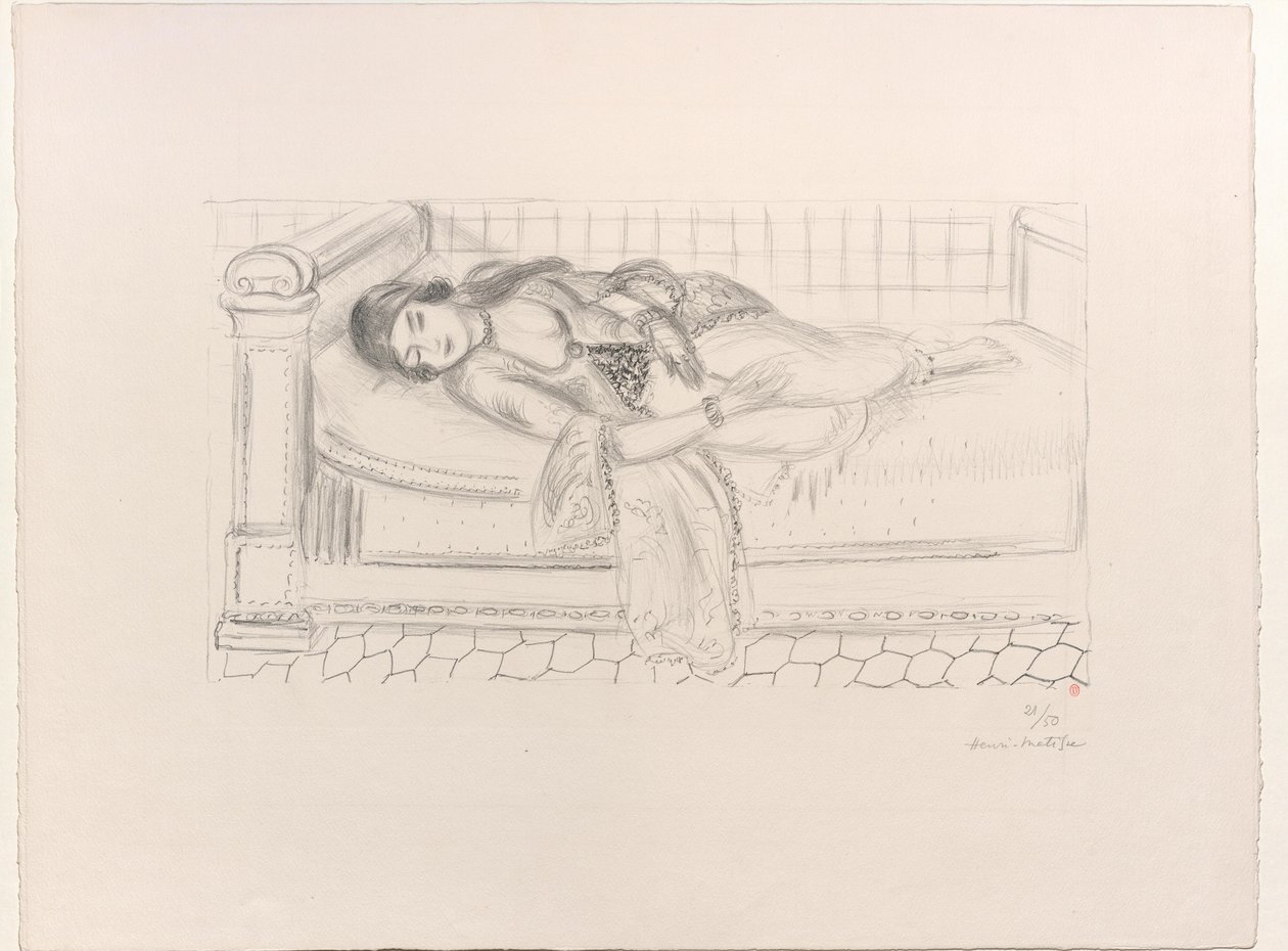 Orientalin auf Ruhebank, Boden aus roten Fliesen von Henri Matisse