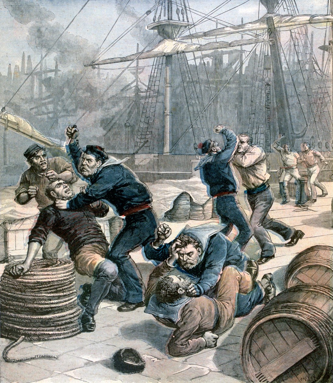 Schlägerei zwischen englischen und deutschen Seeleuten an den Millwall Docks, London, 1892 von Henri Meyer