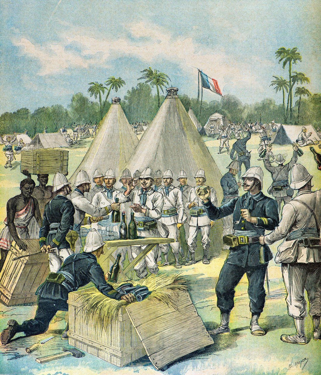 Verteilung von Alkohol an koloniale Truppen in Dahomey von Henri Meyer