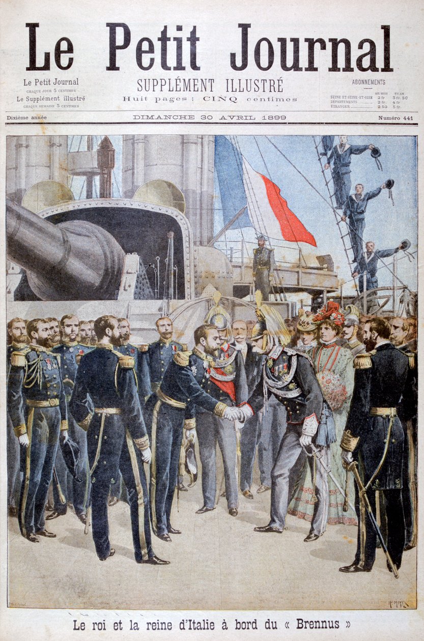 Der König und die Königin von Italien an Bord des französischen Schlachtschiffs Brennus, 1899 von Henri Meyer