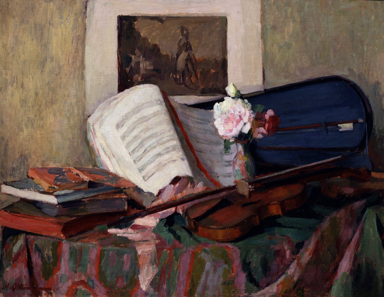 Stillleben mit Geige. Gemälde von Henri Ottmann (1877-1927) Privatsammlung von Henri Ottmann