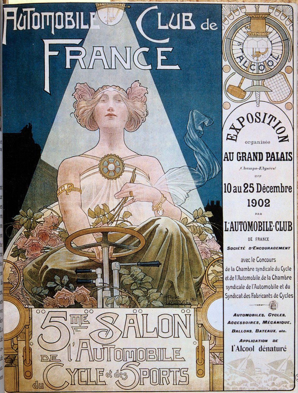 Plakat des Automobilclubs von Frankreich während der 5. Automobilausstellung im Grand Palais de Paris im Jahr 1902, Illustration von Henri Privat-Livemont (1861-1936), Versailles, Stadtbibliothek von Henri Henri Antoine Théodore Livemont