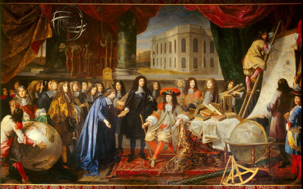 Colbert stellt die Mitglieder der Königlichen Akademie der Wissenschaften Ludwig XIV. im Jahr 1667 vor von Henri Testelin