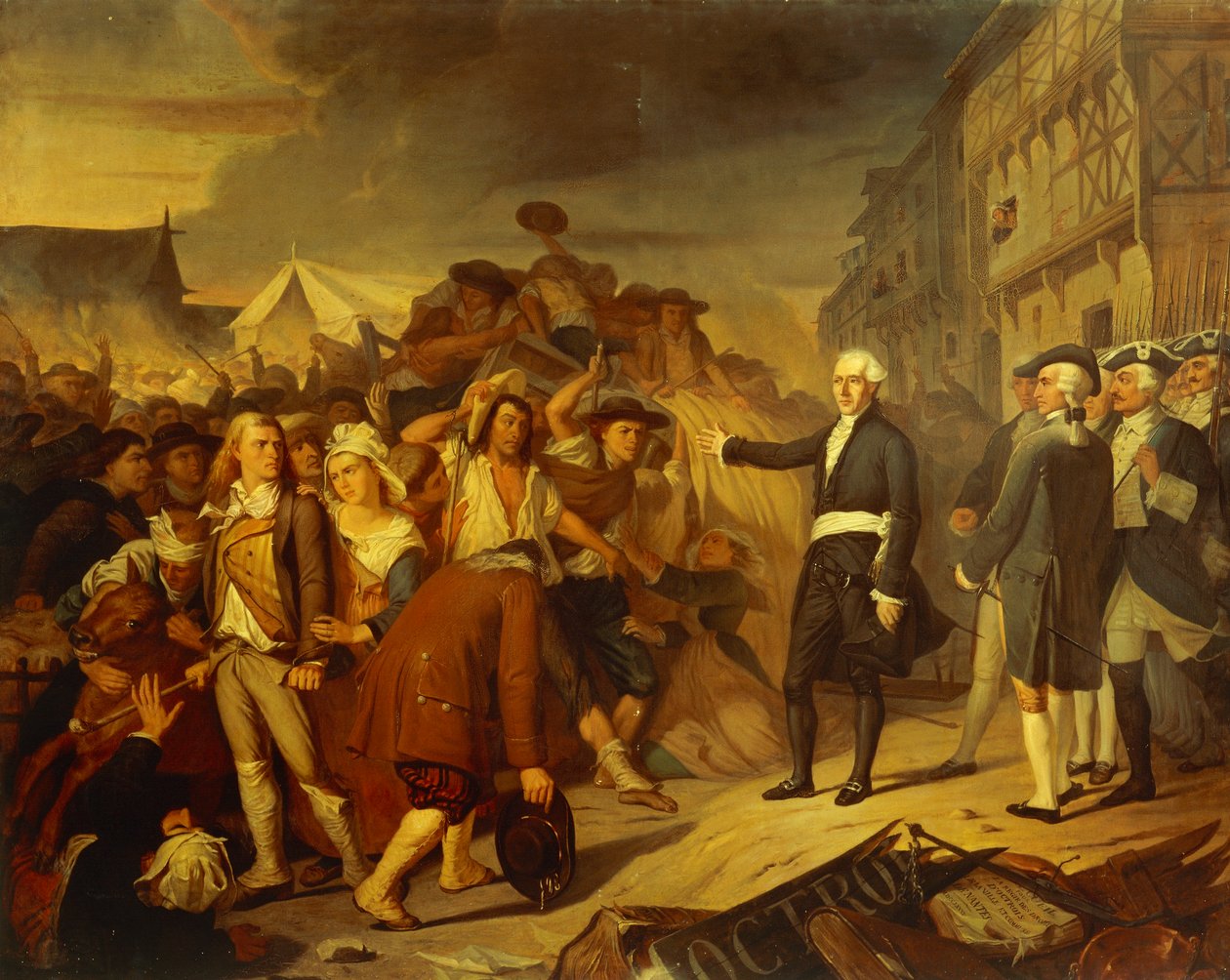 Bürgermeister Kervegan von Nantes stoppt einen Bauernaufstand an der Zollschranke im Jahr 1790 von Henri Villain