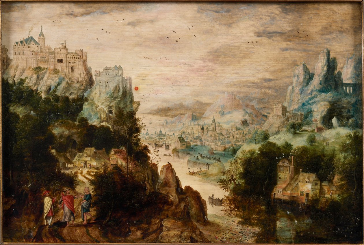 Landschaft mit Straße nach Emmaus, ca. 1540 von Henri de Herri met de Bles