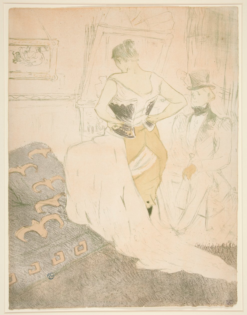 Frau, die ein Korsett befestigt, vorübergehende Eroberung, aus der Serie Elles von Henri de Toulouse Lautrec
