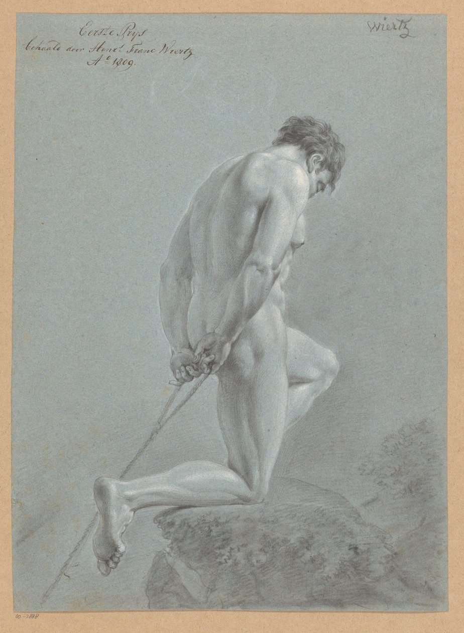 Kniender männlicher Akt, von der Seite gesehen (1. Preis 1809) von Henricus Franciscus Wiertz
