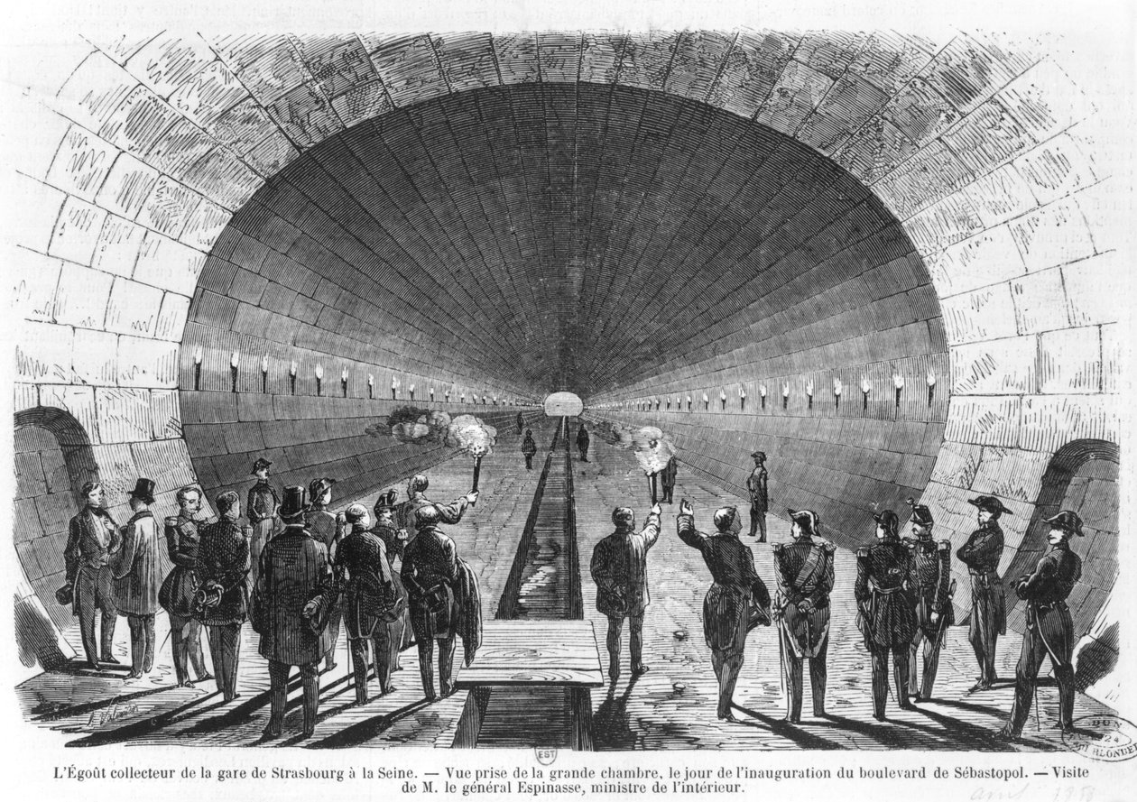 Hauptkanal vom Bahnhof Straßburg zur Seine. Offizieller Besuch des Innenministers General Charles Marie Esprit Espinasse (April 1858) von Henry Augustin Valentin