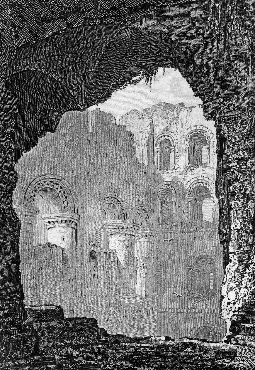 Innenansicht des Bergfrieds von Rochester Castle, Kent, graviert von William Woolnoth von Henry Gastineau