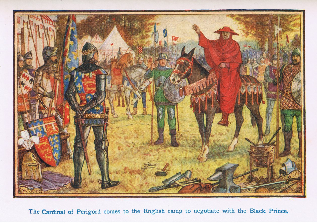 Der Kardinal von Perigard kommt ins englische Lager, um mit dem Schwarzen Prinzen zu verhandeln von Henry Justice Ford