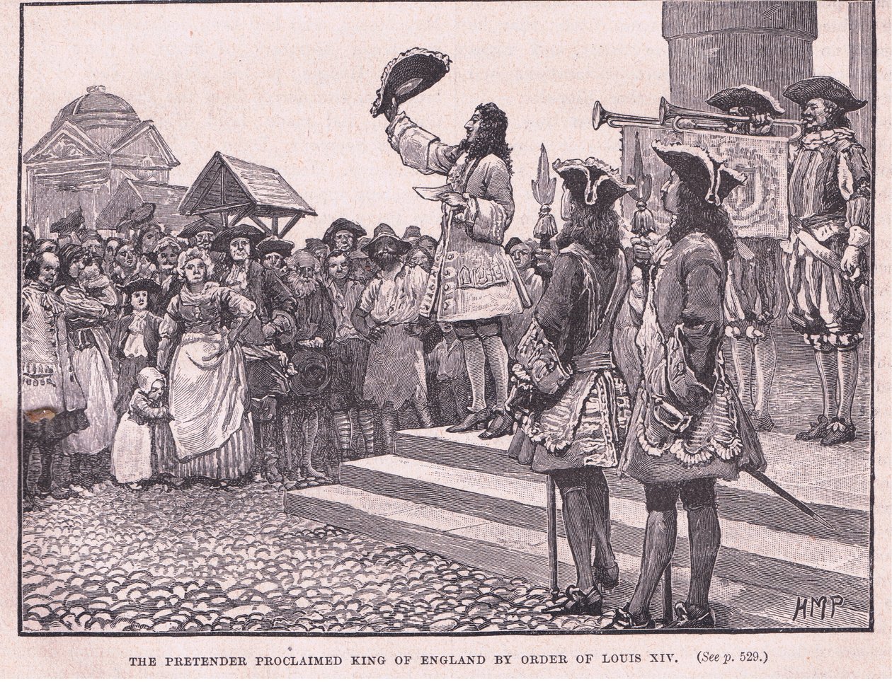 Der Prätendent zum König von England ausgerufen durch Befehl von Ludwig XIV. von Henry Marriott Paget