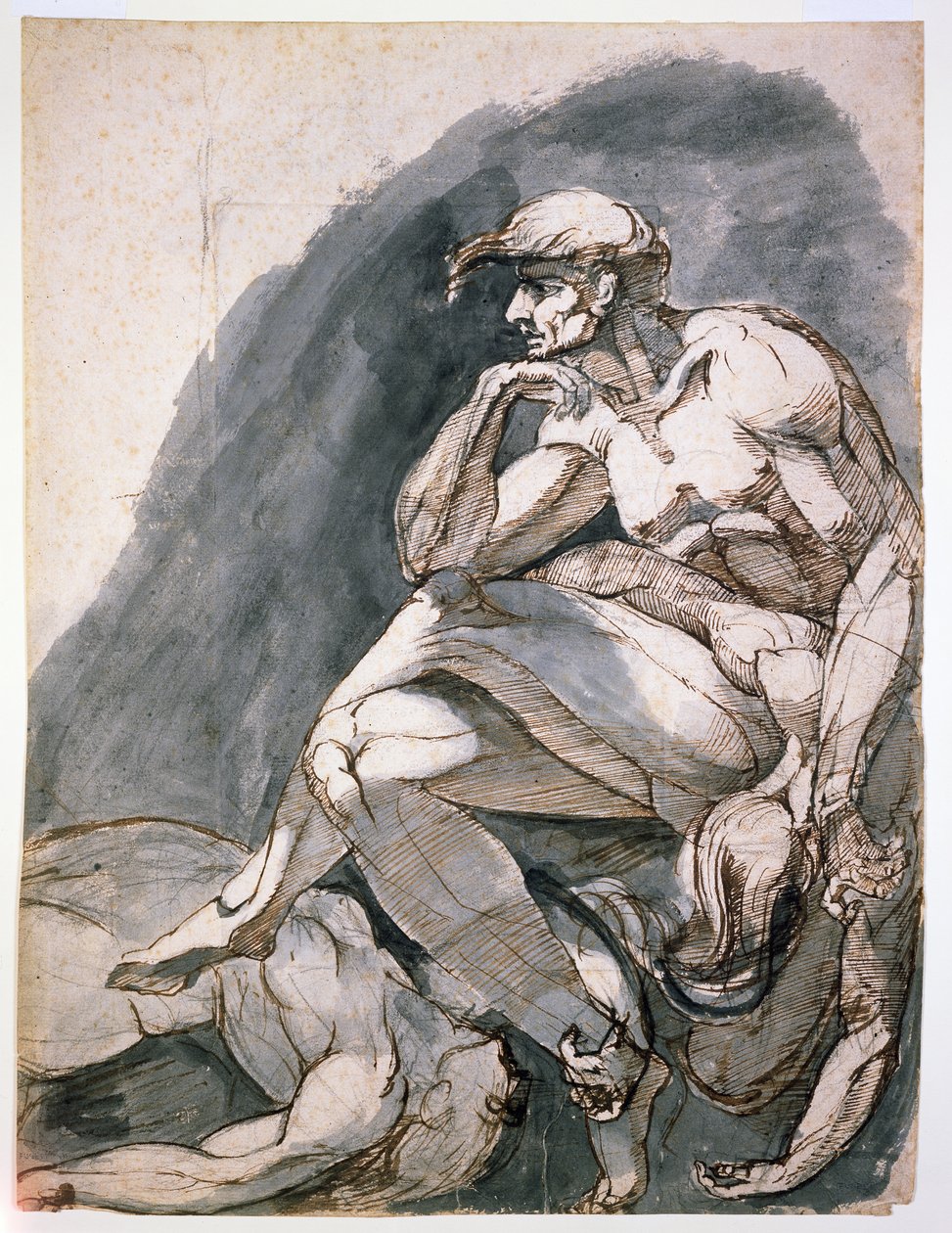 Mann mit zwei toten Frauen, um 1772 (Feder & braune Tinte mit grauer Lavierung auf Papier) von Henry (1741-1825) Fuseli